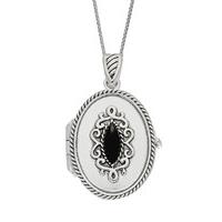Locket Whitby Jet And Silver Oval Marquise Stone