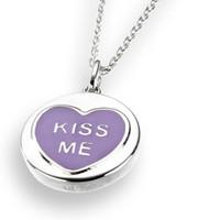 Lovehearts Necklace Kiss Me Purple Silver