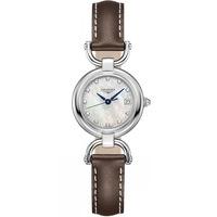 Longines Ladies Equestrian Diamond Dial Mother Of Pearl Leather Strap Watch L61304872
