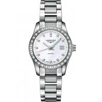 longines ladies diamond set conquest mother of pearl bracelet watch l2 ...