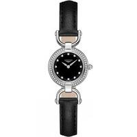Longines Ladies Black Equestrian Diamond Set Leather Strap Watch L61290570