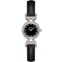 longines ladies black equestrian diamond set leather strap watch l6129 ...