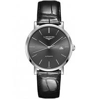 longines mens black elegant leather strap watch l49104722