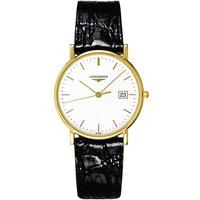 Longines Mens 18 Carat Gold Presence Leather Strap Watch L47436120
