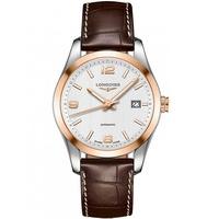 Longines Mens Two Tone Conquest Classic Leather Strap Watch L27855763