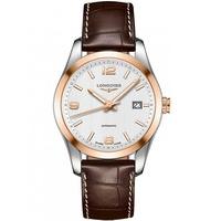 longines mens two tone conquest classic leather strap watch l27855763