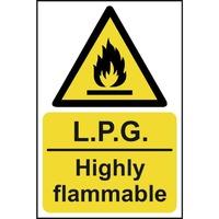 lpg highly flammable self adhesive sticky sign 200 x 300mm