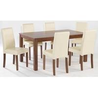 LPD Brompton Walnut Large Dining Set with 6 White Chairs