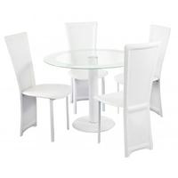 LPD Lenora White Dining Set - Round with 4 Chairs