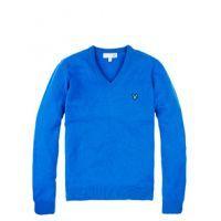 LS V Neck Lambswool Sweater - Bright Blue