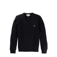 LS V Neck Lambswool Sweater - True Black