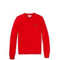 LS V Neck Cotton Pullover - Sports Red