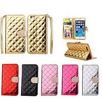 Luxury Bling Diamond Button Check Shiny Surface PU Leather Wallet Stand Case For iPhone 6/6S (Assorted Color)