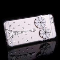Luxury Clear Transparent Crystal Bling Rhinestone Diamond Silver Flower Eiffel Tower Case Hard Back Cover Protective Shell for Apple iPhone 6