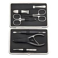 Luxury Niegeloh German Made 7 Piece Luxury Brushed Stainless Steel Manicure Set in Soft Black Cowhide Case with Metal Frame