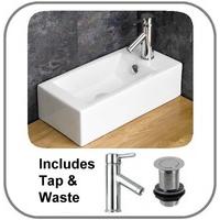 Lucca Right Handed 50cm by 24.5cm Counter Basin with Mixer Tap and Waste
