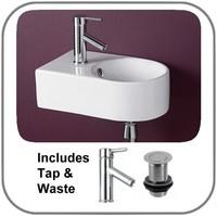 Luis Left Handed 44cm Wide by 28cm Wall Hung Clearance Priced Sink with Tap + Waste