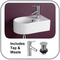 Luis Wall Hung Right Handed 44cm Wide by 28cm Sink with Tap + Waste - Sale Price