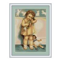 Luca-S Counted Petit Point Cross Stitch Kit Girl with Doll 15cm x 20cm