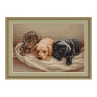 Luca-S Counted Petit Point Cross Stitch Kit Three Puppies 25cm x 18cm