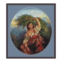 Luca-S Counted Petit Point Cross Stitch Kit Italian Lady with Flowers 26cm x 30cm