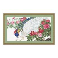 Luca-S Counted Petit Point Cross Stitch Kit Peacock & Flowers 37.5cm x 20cm