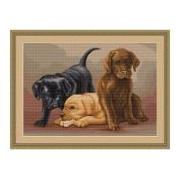 Luca-S Counted Petit Point Cross Stitch Kit Puppies 25.5cm x 18cm