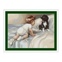 Luca-S Counted Petit Point Cross Stitch Kit Boy with Dog 27cm x 20cm