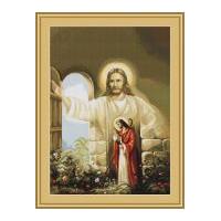 Luca-S Counted Petit Point Cross Stitch Kit Christ at Hearts Door 22cm x 30cm