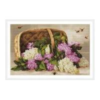 Luca-S Counted Petit Point Cross Stitch Kit Basket of Lilacs
