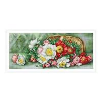 Luca-S Counted Petit Point Cross Stitch Kit Overturned Basket With Peonies 51cm x 22cm