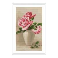 Luca-S Counted Petit Point Cross Stitch Kit Pink Roses 18cm x 28cm