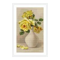 Luca-S Counted Petit Point Cross Stitch Kit Yellow Roses 18cm x 28cm