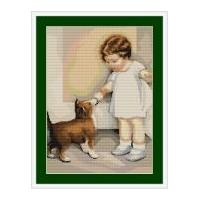 Luca-S Counted Petit Point Cross Stitch Kit Girl with Dog 15cm x 20cm