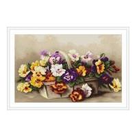 Luca-S Counted Petit Point Cross Stitch Kit Basket With Pansies 31cm x 20cm