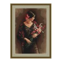 Luca-S Counted Petit Point Cross Stitch Kit Spanish Lady with Bouquet 20cm x 29cm