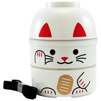 Lucky Cat Kokeshi Doll Bento Lunch Box, Large - White