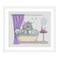 Luca-S Counted Cross Stitch Kit Kiti takes a bath