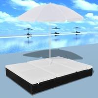 Luxury Outdoor Poly Rattan Sun Lounger 2 Persons with Umbrella Black