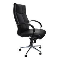 Luxury Home Office Chair In Black Faux Leather With Castors