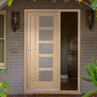 Lucca Oak Door with Obscure Double Glazing and Frame Set with One Unglazed Side Screen