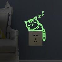 Luminous Stickers Sleepy Cat Switch Sticker Glow in the Dark Funny DIY Home Decoration Living Room Fluorescent Sticker poster