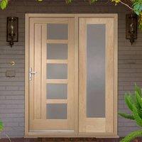 lucca exterior oak door and frame set with one side screen and obscure ...