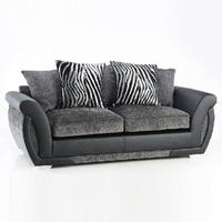 luxor 3 seater sofa in black pu and grey fabric