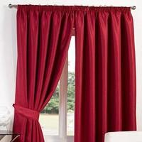 Luxury Faux Silk Blackout Thermal Soft Pencil Pleat Lined Curtains With Tiebacks - Red 66\