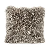 Luxury Shaggy Ribbon Cushion with Pad, 40 x 40cm, Silver, Polyester