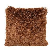 luxury shaggy ribbon cushion with pad 40 x 40cm chocolate polyester