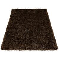 Luxury Shaggy Ribbon Bedside Rug, Large, Chocolate, Polyester