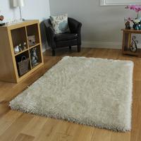 Luxurious Off White Shimmer Effect Shaggy Rug- Memphis 180 Circle