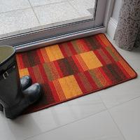 Luna Warm Red Orange Squares Durable Machine Washable Rubber Back Mat